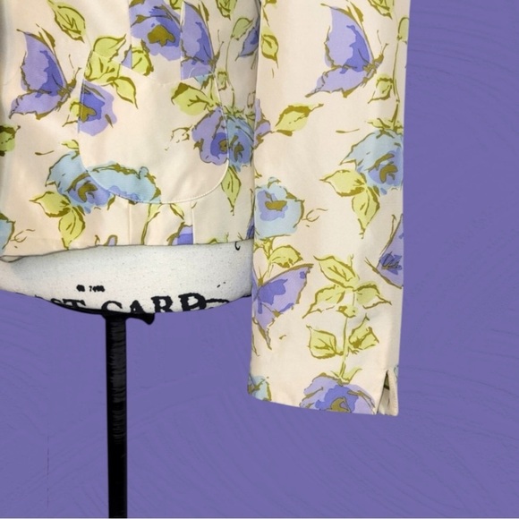 Floral Silk Blazer Women’s Size 8 Jacket Long Sleeves Shoulder Pads Lightweight - Picture 5 of 11